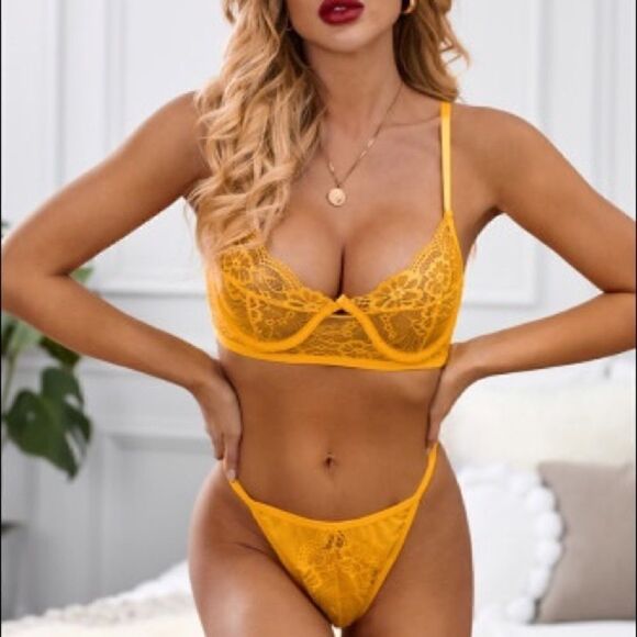Yellow Blossom Bra & Thong Lingerie Set - Picture 6 of 12